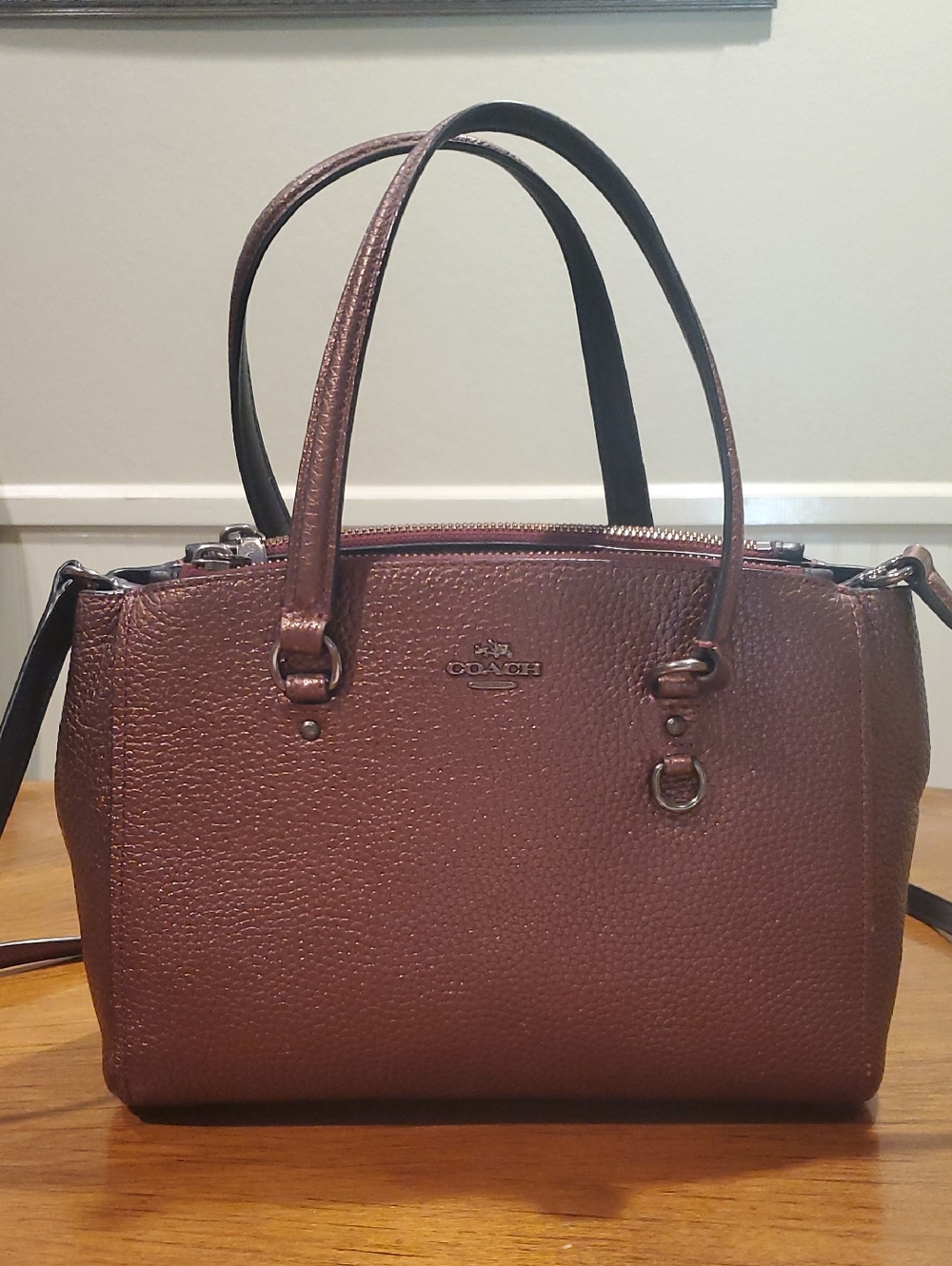 Coach metallic Black Cherry "Stanton Carryall" bag